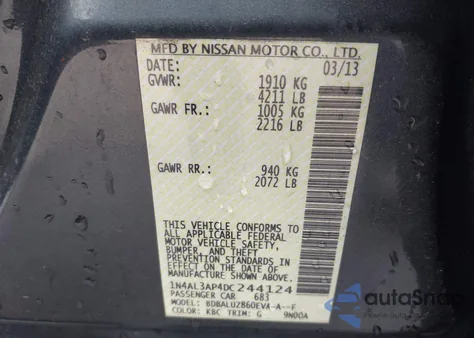 2013 Nissan Altima 2.5 Sv из США, поврежденный, VIN 1N4AL3AP4DC244124